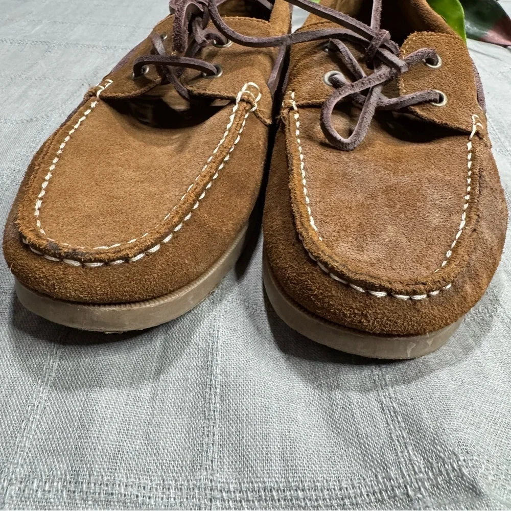 American Eagle Men’s Suede Boat Shoes Brown Leather Lace Moc Toe Loafers Sz 8
